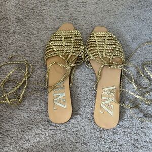 Zara Gold braided strappy sandals